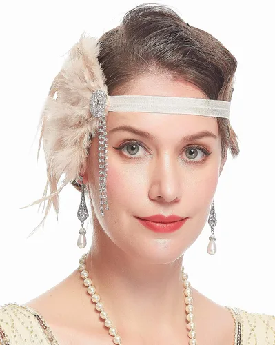 Vista 2 de Cizoe (ad) - Juego de accesorios de estilo Gatsby de la década de 1920, para mujer, diadema de estilo flapper, tocado, collar, guantes
