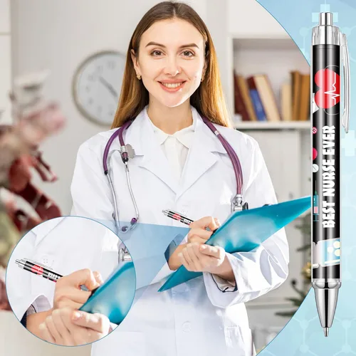 Vista 6 de TaoBary 36 bolígrafos de 5.4 pulgadas, 12 diseños, divertidos bolígrafos de enfermera, regalos de agradecimiento, bolígrafos de 0.039 in de tinta
