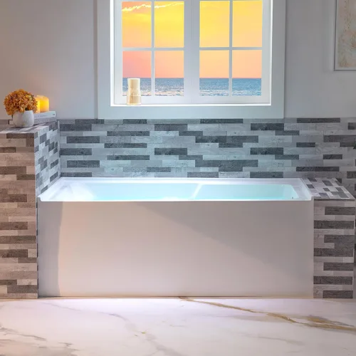Vista 11 de WOODBRIDGE Bañera rectangular de acrílico de 60 pulgadas en blanco con drenaje derecho, drenaje desplegable de níquel cepillado incluido BA6030R