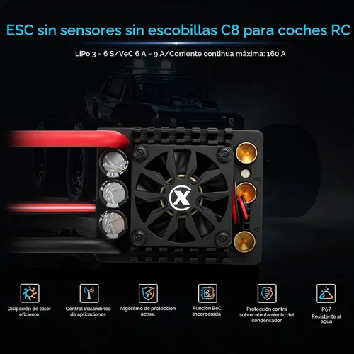 Vista 3 de XC C8 sin sensor ESC sin escobillas para 1/8 RC coche, 3-6S 160A