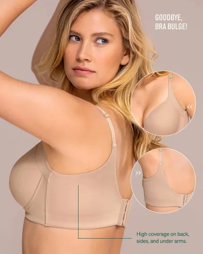 Vista 3 de Leonisa Sujetador alisador de espalda con soporte de aros de cobertura completa - Sujetadores minimizadores para mujer