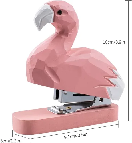Vista 7 de Grapadora de animales de madera, estatua de arte de costura, escultura de estatua para la escuela y la oficina (flamenco)