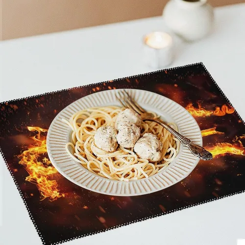Vista 6 de Funny Fire Placemats Set of 6 Resistant Table Mats Washable Place Mats for Dinner Party Table Decoration