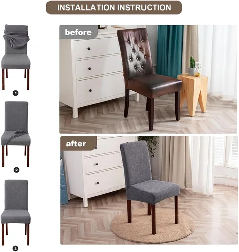 Vista 56 de Fundas impermeables para sillas de comedor, fundas elásticas para sillas Parsons, para comedor, cocina, funda protectora para silla de comedor