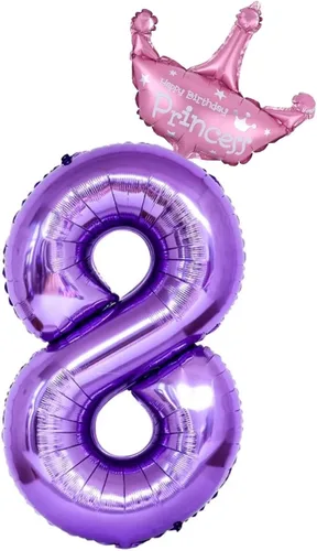 Vista 9 de Globos morados del número 1 de 40 pulgadas con corona de princesa, globos de helio de aluminio número 1, decoraciones de fiesta de primer cumpleaños