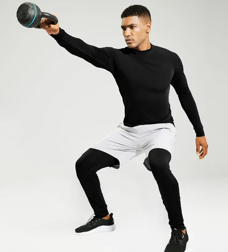 Vista 6 de MIER Camiseta de manga larga con cuello alto falso para hombre, ligera, de compresión, para correr, atletismo, entrenamiento, camiseta de rendimiento