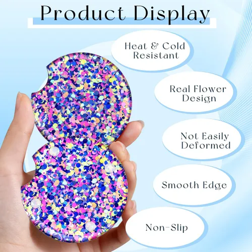 Vista 2 de Swooflia Portavasos de coche con diseño de flores para mujer, 2.75 pulgadas, lindo soporte de resina transparente para bebidas, accesorios