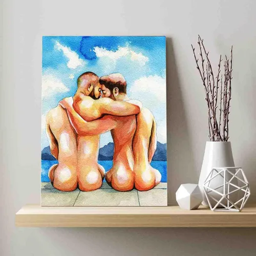 Vista 4 de DAVUD Decoración artística para hombre, pintura de acuarela, hombre gay y baño gay, arte de pared para el hogar, bar, decoración de pared, arte