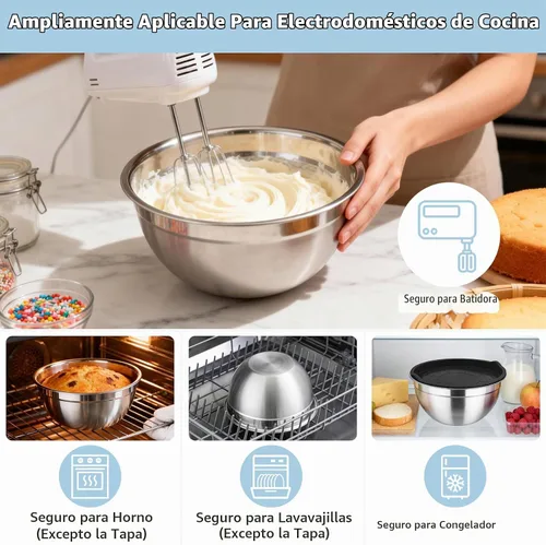Vista 4 de TeamFar Cuencos para mezclar, 4,6/3 / 1,5 QT, juego de cuencos de ensalada anidables de acero inoxidable con tapas herméticas, para Negro