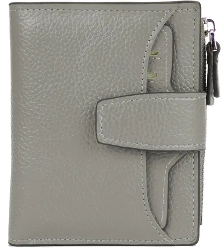 Vista 31 de Cartera de cuero con bloqueo RFID para mujer, pequeña, compacta, doble cremallera, con ventana para identificación