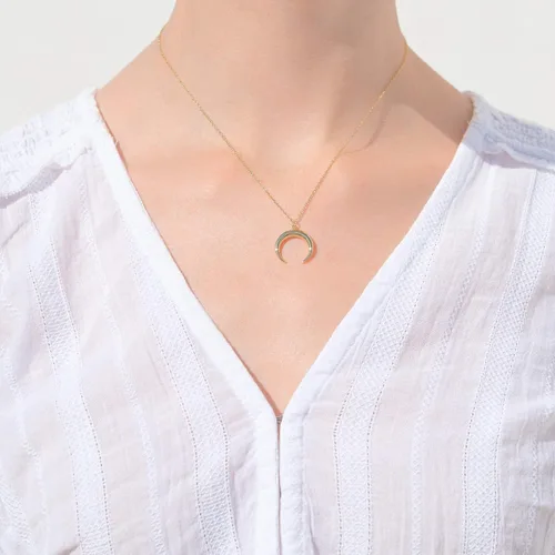 Vista 6 de Collar de luna para mujer, collar delicado de cuerno doble de media luna de oro de 18 quilates