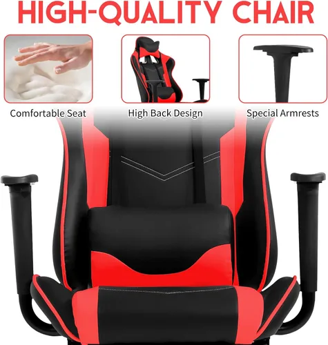 Vista 6 de BLKMTY Silla para videojuegos, silla reclinable para computadora con reposapiés y soporte lumbar, sillas de juego de altura ajustable con asiento