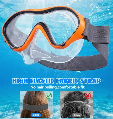 Vista 5 de Aegend Paquete de 2 gafas de natación para niños con cubierta de nariz para niños de 3 a 15 años, correa de tela tejida, antivaho 180° visión clara