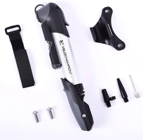 Vista 4 de VeloChampion Mini bomba de bicicleta de aleación adecuada para Presta, Schrader y Dunlop, portátil, compacta, duradera y fácil de usar