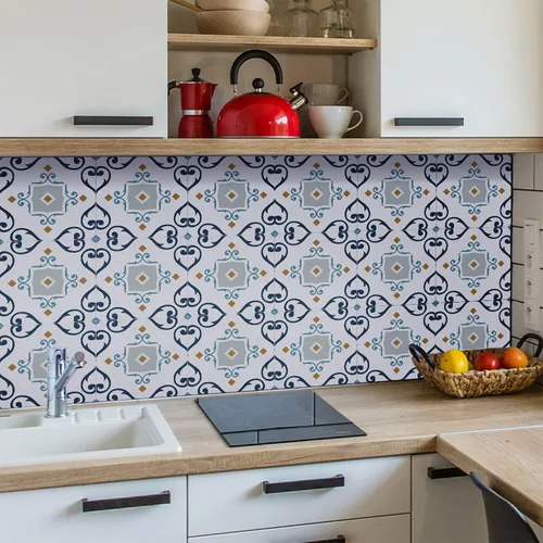 Vista 9 de 12 calcomanías de vinilo esmerilado para transferencia de salpicaduras en muro, adhesivo autoadhesivo para suelo de cocina y baño, azul español, 6 x