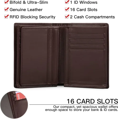 Vista 2 de GOIACII Carteras para hombres de gran capacidad de cuero genuino RFID plegable hombres billeteratitular de la tarjeta de crédito con ventana