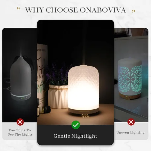 Vista 8 de Onaboviva Difusor de Aceites Esenciales – Difusor de Aromaterapia Ultrasónico de 2.4MHz, Luz Nocturna para la Salud, Temporizador y Apagado