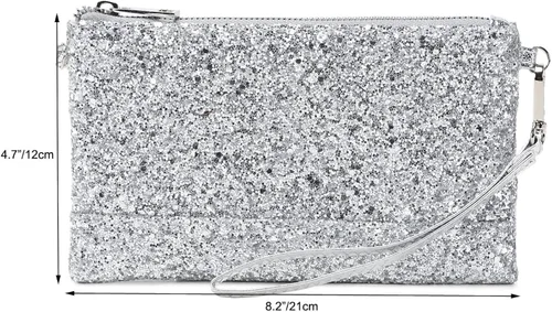 Vista 6 de Lam Gallery Bolso de mano de noche con purpurina brillante para boda, bolso de mano brillante para fiesta, plateado