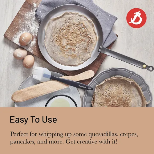 Vista 4 de De Buyer MINERAL B - Sartén de acero al carbono para crepes y tortillas, 9.5 pulgadas, ideal para hacer y recalentar crepas, tortillas y panqueques