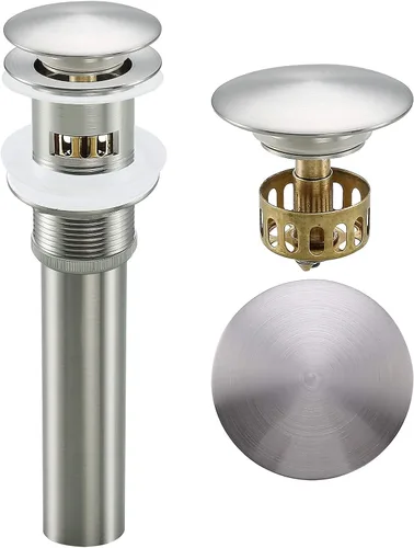 Vista 19 de Desagüe desplegable para lavabo de baño con desbordamiento, tapón de tocador de lavabo dorado oscuro cepillado, tapón de estilo rebote de latón