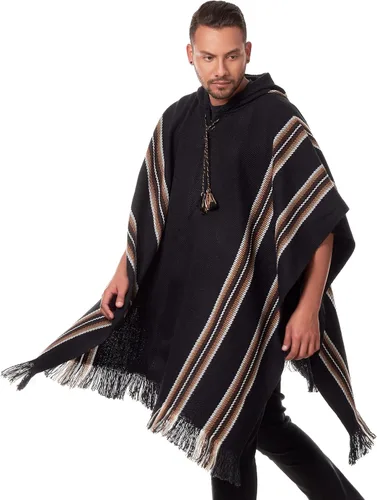 Vista 7 de INTI ALPACA Poncho con capucha de alpaca para hombre, cálido y suave, capa de capa