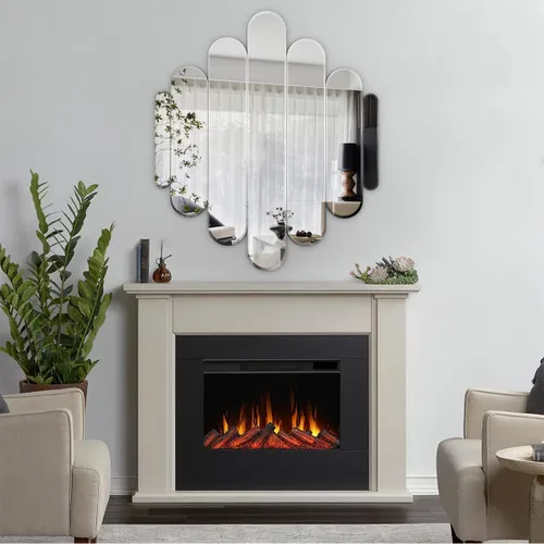 Vista 3 de Elegante espejo de pared de 32 x 28 pulgadas, elegante espejo de pared arqueado sin marco, estético, moderno, decorativo, de cristal, para montaje