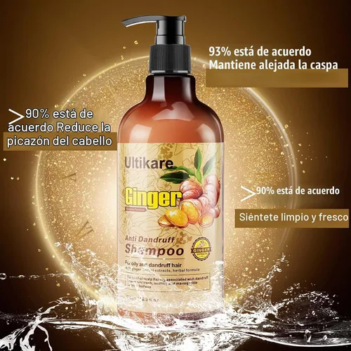 Vista 5 de Champú de jengibre para el cabello caspa, tratamiento anticaspa, champú para el cuidado del cuero cabelludo seco con picazón, aceite de extracto