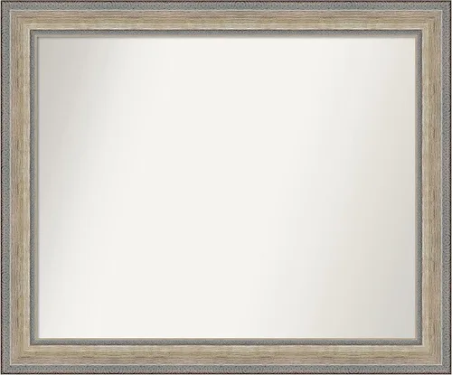 Vista 430 de Amanti Art Espejo de baño plateado para sobre el fregadero, 28 x 37 pulgadas, elegante espejo rectangular de peltre cepillado, marco de madera