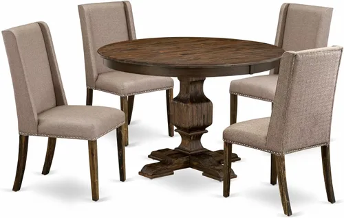Vista 19 de East West Furniture F2FL5-716 - Juego de mesa de comedor de 5 piezas, incluye una mesa de cocina redonda con pedestal y 4 sillas de comedor Parson