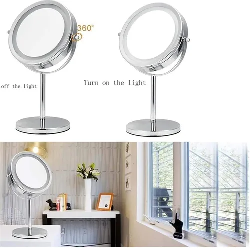 Vista 4 de Espejo de baño con luces LED iluminado para maquillaje, espejo de tocador de dos caras con aumento normal y 7X, 2 en 1
