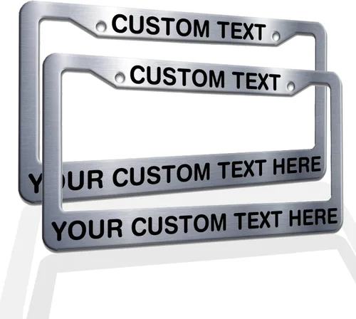Vista 22 de Marcos de Matrícula con Cualquier Texto - Marco de Placa con Tu Mensaje Personalizado, Marco de Matrícula Personalizado con Nombre, Monograma, Logo