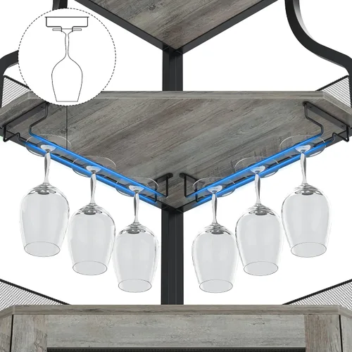 Vista 7 de GAOMON Armario esquinero para bar de vinos con estante desmontable para vinos, armario de bar con soporte para vidrio, aparador pequeño y gabinete
