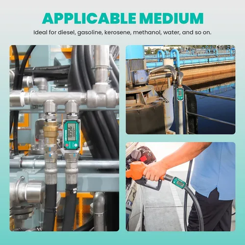 Vista 7 de Medidor de flujo de combustible de turbina digital de 1 pulgada, medidor de flujo de rosca NPT en línea de 2.6-26 GPM con adaptadores de 3/4