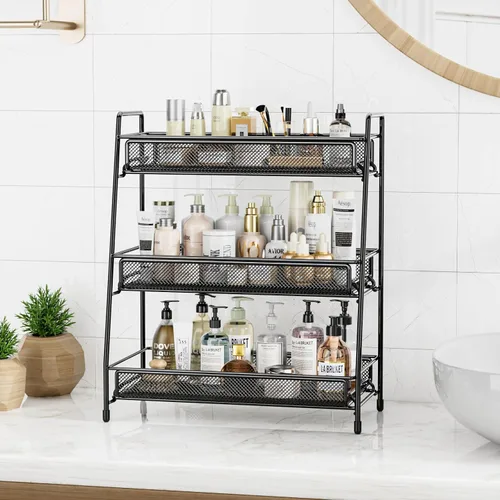 Vista 2 de EKNITEY Organizador de encimera de baño - Estante de especias de 3 niveles, estante de maquillaje de metal, pequeño organizador de perfume