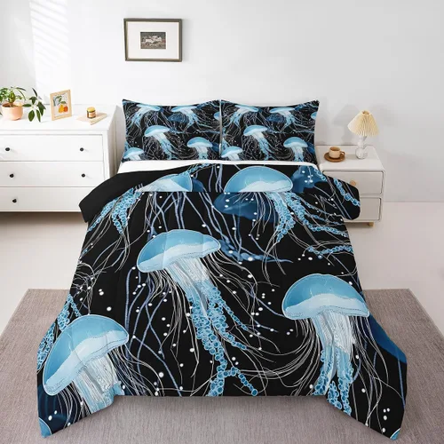 Vista 25 de Erosebridal Blue Ocean - Juego de edredón tamaño individual Juego de ropa de cama de ballena delfín y tortuga marina para niños y niñas, juego
