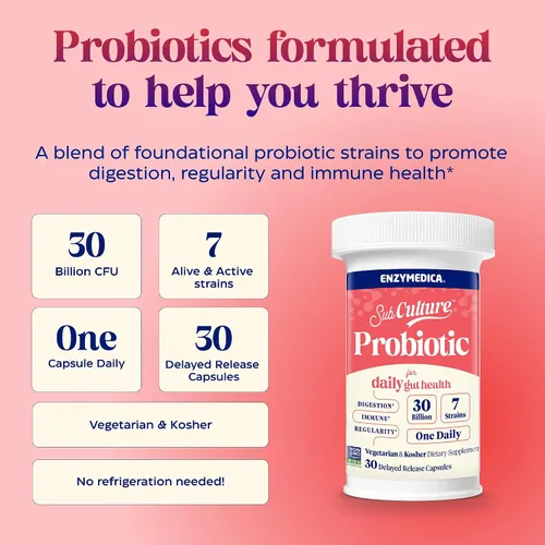 Vista 4 de Enzymedica Digest Gold & SubCulture Probiótico para la salud intestinal diaria, suplemento de enzimas digestivas para mujeres y hombres, ayuda a