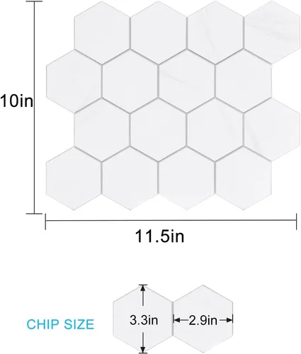 Vista 7 de Azulejos hexagonales de alta calidad para despegar y pegar, blanco impermeable para salpicaduras, azulejos de mármol autoadhesivos para cocina, baño