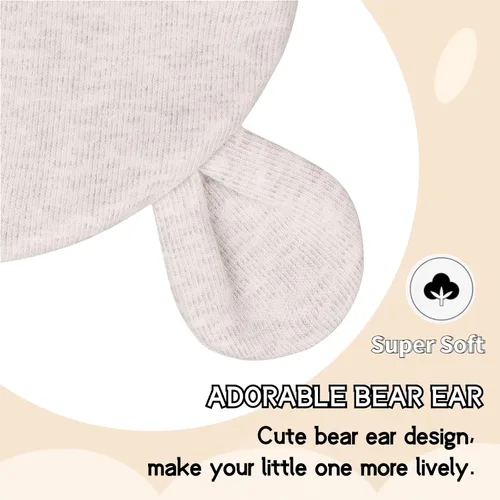 Vista 2 de Bamery Gorro de hospital para niñas recién nacidas, grueso, lindo, oso, de algodón, para 0-6 meses