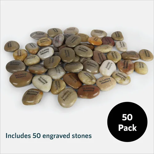 Vista 3 de 50 piedras conmemorativas - Rocas inspiradoras de río grabadas en memoria amorosa - Decoraciones de celebración de la vida - Recuerdos de Difuntos