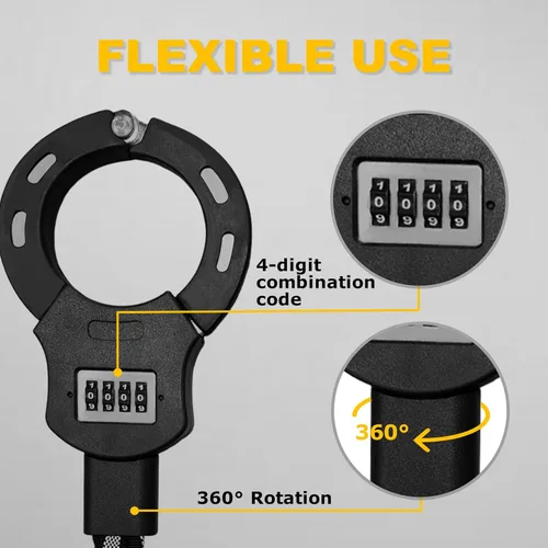 Vista 5 de Candado antirrobo, cerradura de bicicleta de 36.6 pulgadas, cadena resistente con combinación de 4 dígitos, bloqueo de scooter eléctrico, cadena