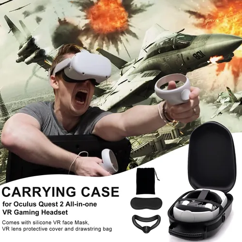 Vista 3 de Funda para Oculus Quest 2, funda de viaje rígida para Oculus Quest 2 VR con correa oficial Elite, accesorios de controles táctiles, funda