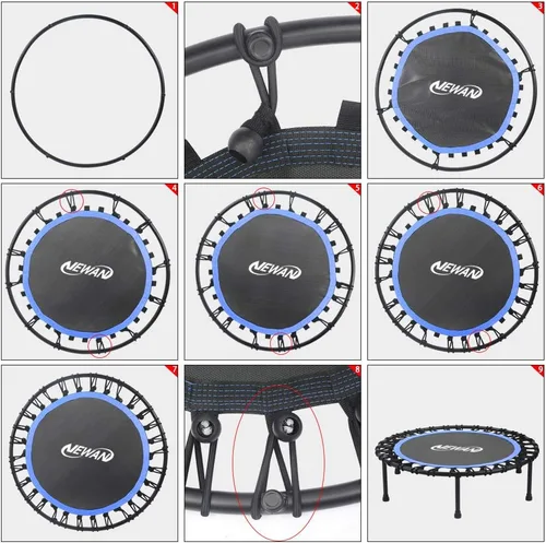 Vista 5 de Newan Mini trampolín silencioso de 40 a 48 pulgadas, trampolín de fitness, bungee rebote, entrenamiento cardiovascular, entrenamiento para adultos