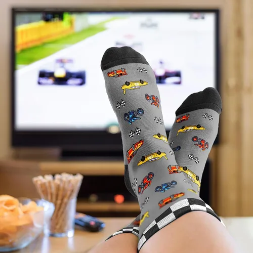Vista 4 de VICRAZY F1 Racing Car, calcetines deportivos para hombres y mujeres, regalos de Fórmula 1, calcetines de carreras, rellenos de calcetines