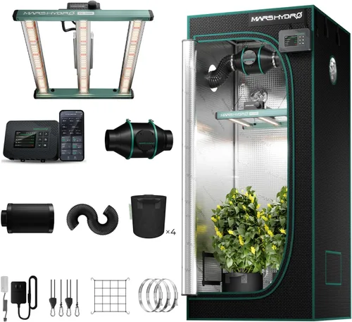 Vista 11 de MARS HYDRO Kit completo de tienda de cultivo de 2 x 2 con ventilador de 10 velocidades, luz LED TS600 de 100 W de espectro completo, 24 x 24 x 55
