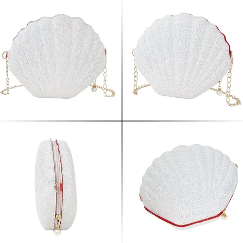 Vista 8 de Bolso de noche de concha de mar para mujer, bolso de hombro con correa de cadena de sirena, bolso de mano Seashell, Mermaid, Chain Strap