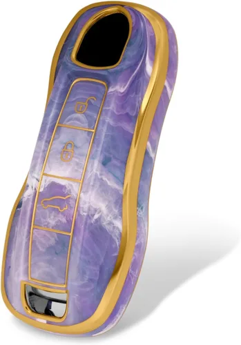 Vista 10 de Funda para llavero Porsche, funda de TPU suave premium compatible con Porsche 911 Cayenne Panamera Macan (patrón celadón) Smart TPU 3/4 Button Key