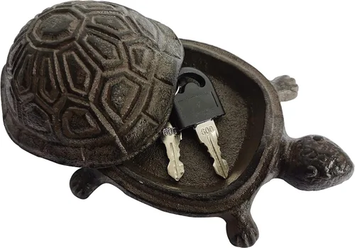 Vista 9 de BSTGIFTS - Ocultador de llaves de hierro fundido con forma de tortuga - Juego de llaves de repuesto y decoración de jardín - Caja de baratijas