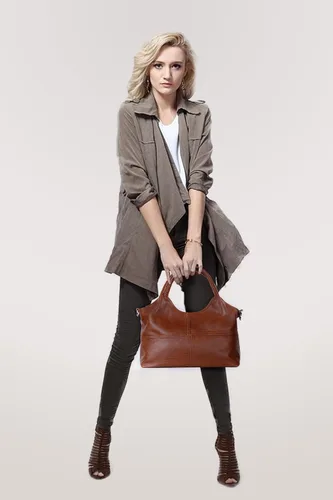 Vista 6 de KOGTLA Bolso tipo bandolera grande de cuero para mujer, Marrón, Classic