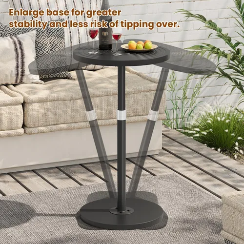 Vista 5 de Asgolion Mesa auxiliar redonda, mesa de bebidas de altura ajustable para espacios pequeños, mesa de Martini con pedestal, mesas de cóctel, base