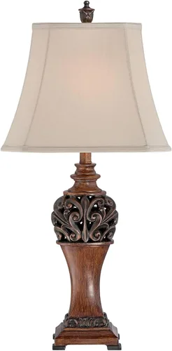 Vista 6 de Regency Hill Exeter Lámparas de Mesa de Estilo Tradicional 30" de Alto Juego de Tamaño Completo de 2 Bronce Madera Tallada Hoja Crema Pantalla
